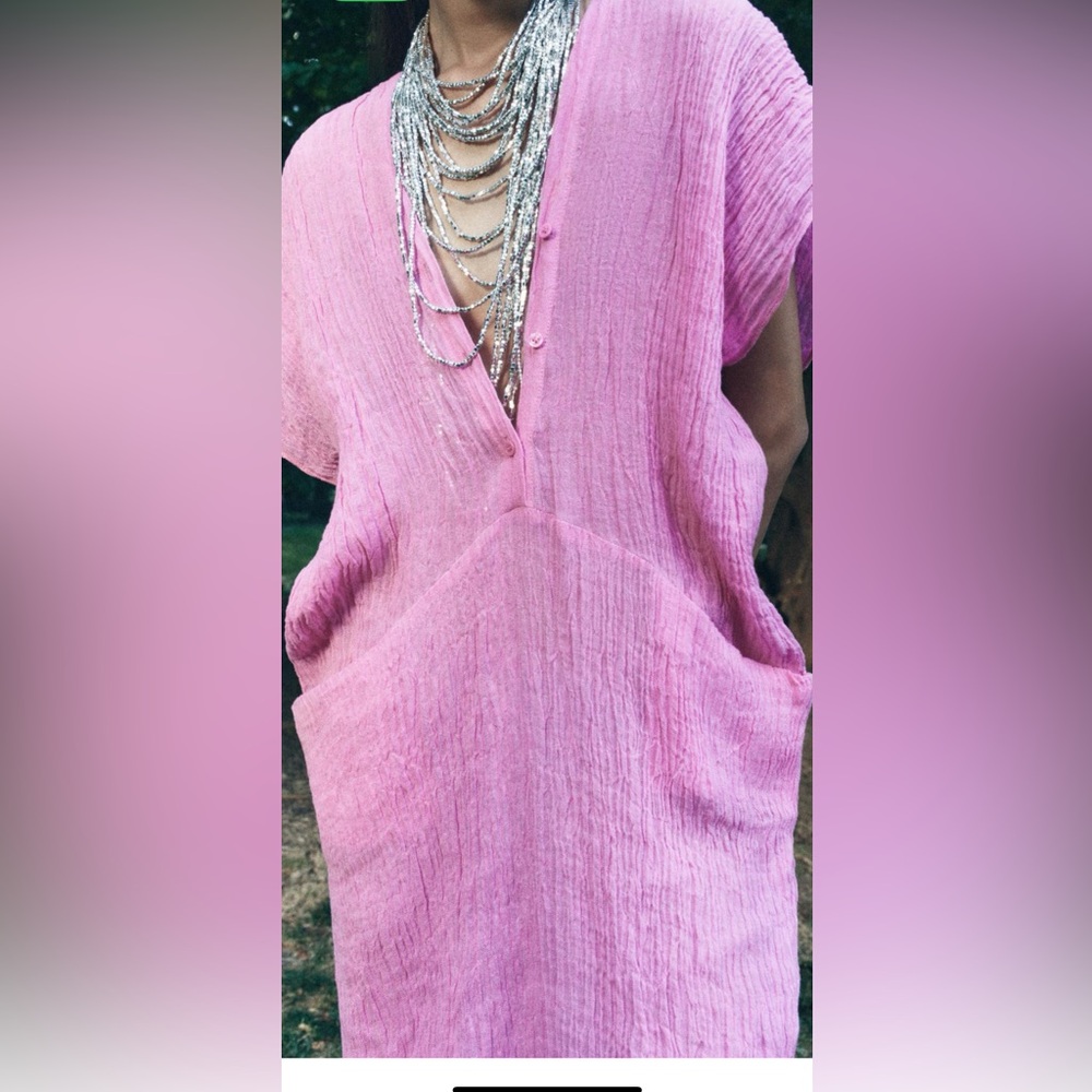 Sold‼️Zara Rustic Pink Boho Lagenlook Kimono Maxi dress Size L/M - Picture 7 of 13